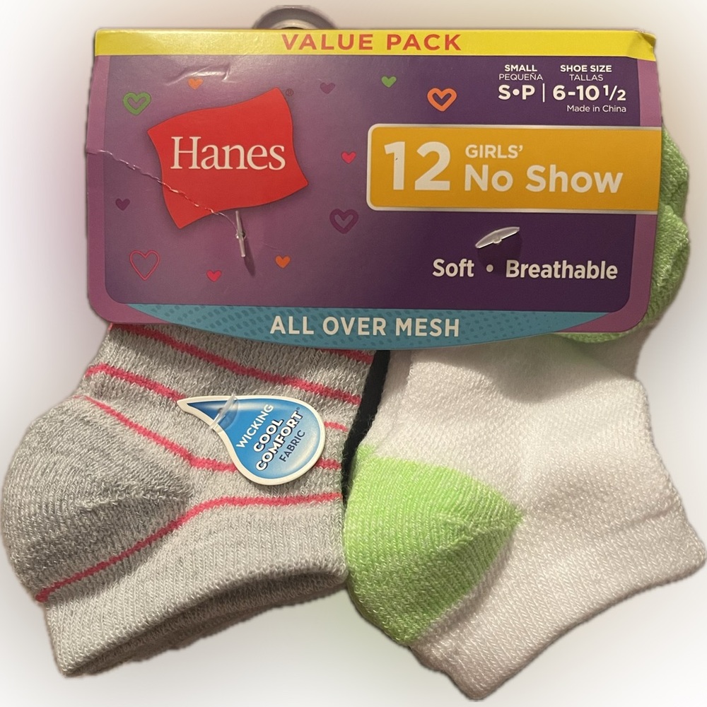 Hanes Girls' No Show Socks